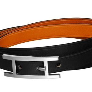Authentic HERMÈS Hapi 3 Bracelet (Noir (Black) with palladium plated hardware)